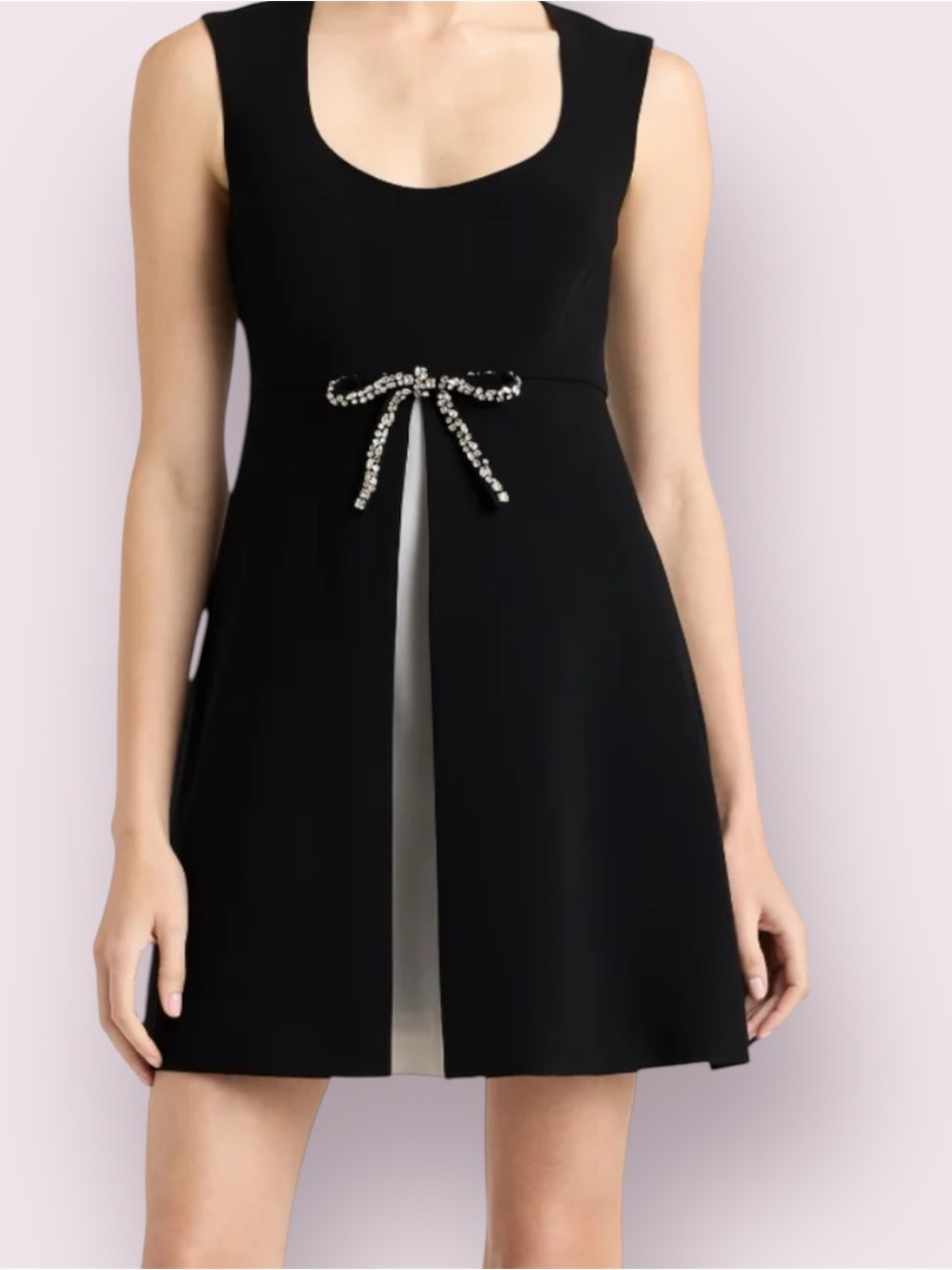 cinq a sept Black Mini Dress with Crystal Bow